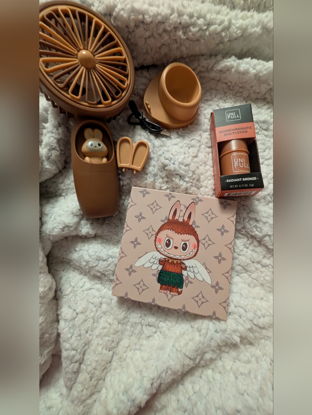 Cute Bunny Graphic Compact Palette + Bronze Multi-Stick Set - Brown/Tan Bundle